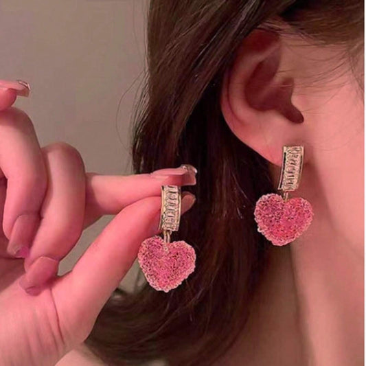 Korean Love Heart Crystal Drop Earrings - Gulmohar Jewels