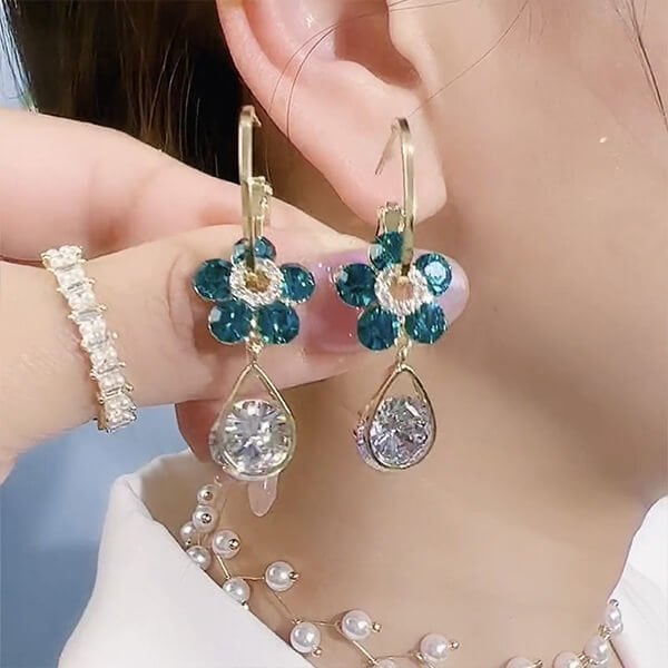 Korean Diamond Flower Drop Earrings - Gulmohar Jewels