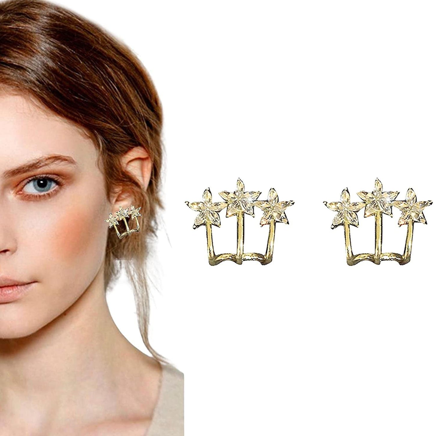 Korean 3 Star Stud Earrings - Gulmohar Jewels