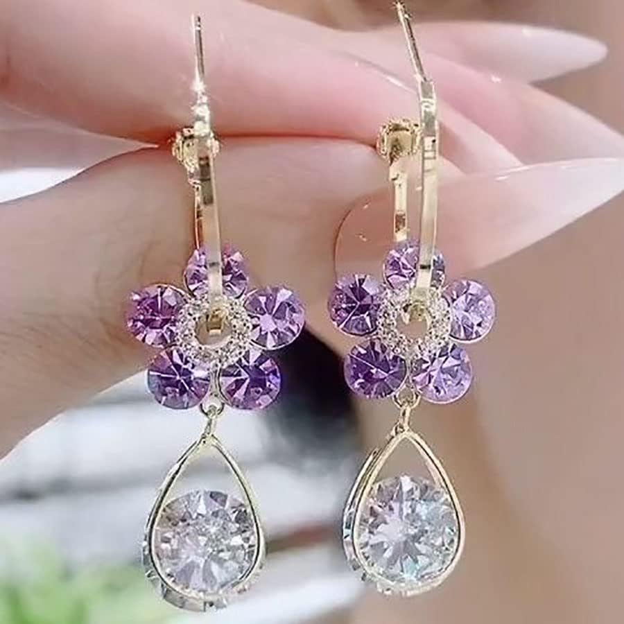 Korean Diamond Flower Drop Earrings - Gulmohar Jewels