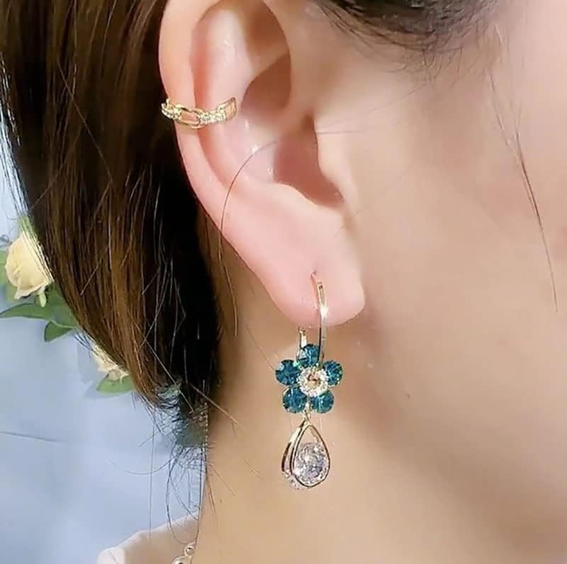 Korean Diamond Flower Drop Earrings - Gulmohar Jewels