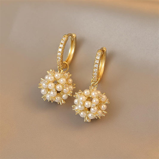 Korean Pearl Sphere Drop Earrings - Gulmohar Jewels