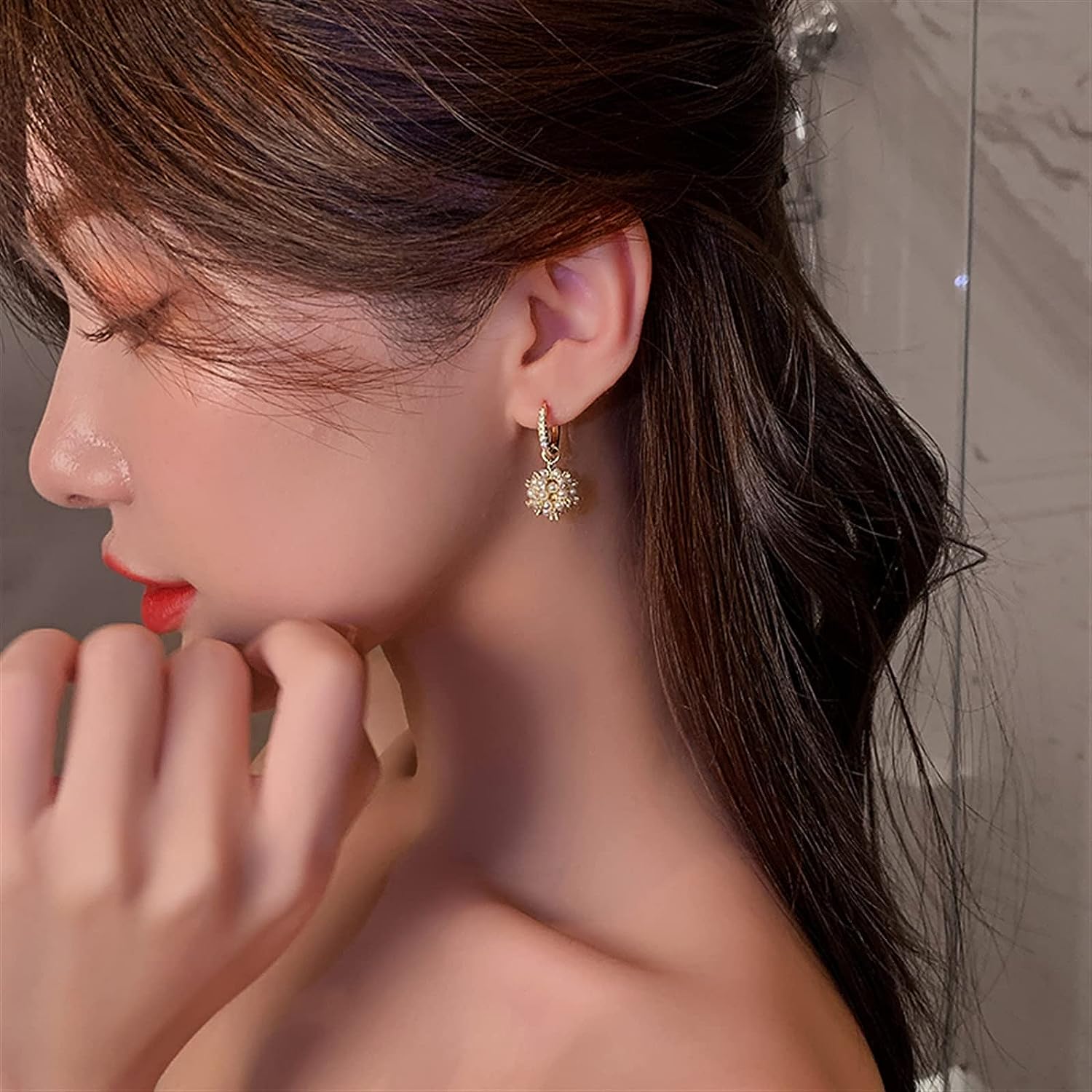 Korean Pearl Sphere Drop Earrings - Gulmohar Jewels