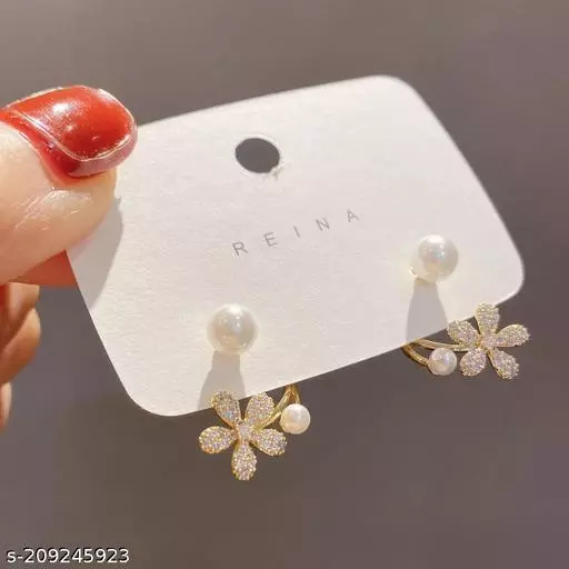 Korean Pearl Flower Stud Earring - Gulmohar Jewels