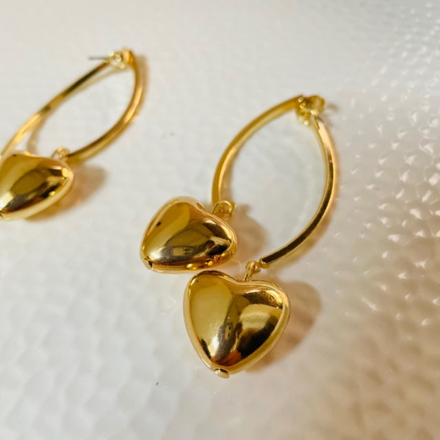 Korean Golden Connecting Heart Drop Earrings - Gulmohar Jewels