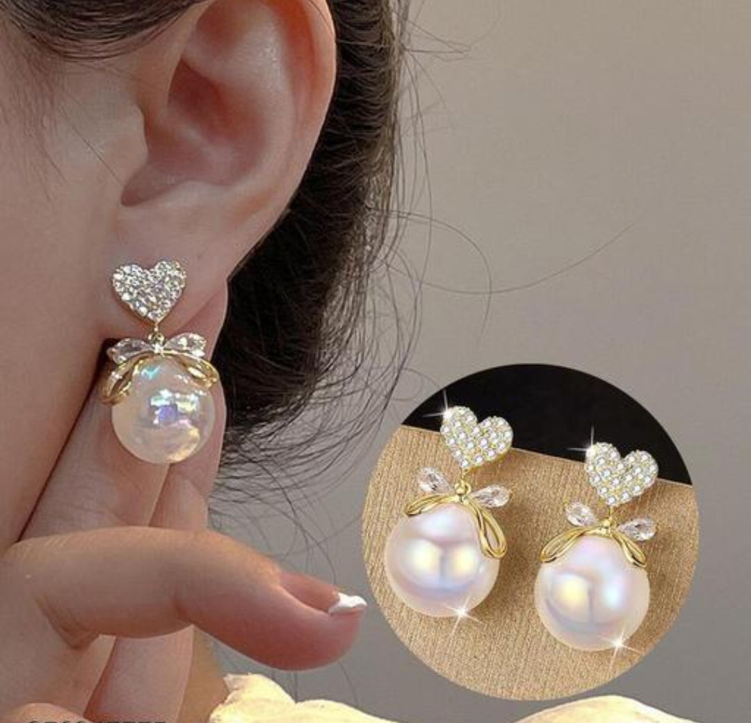 Korean Heart Pearl Drop Earring - Gulmohar Jewels