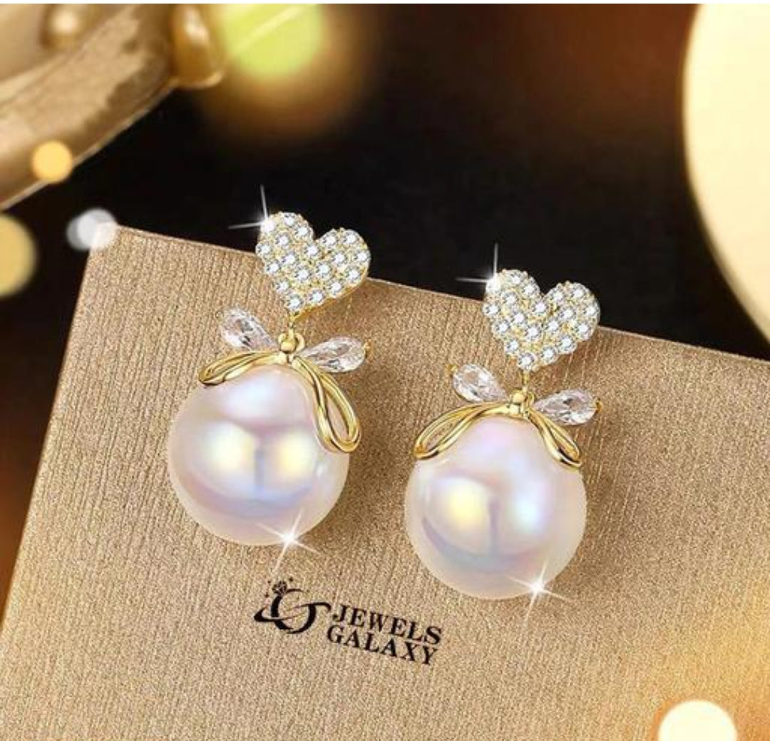 Korean Heart Pearl Drop Earring - Gulmohar Jewels