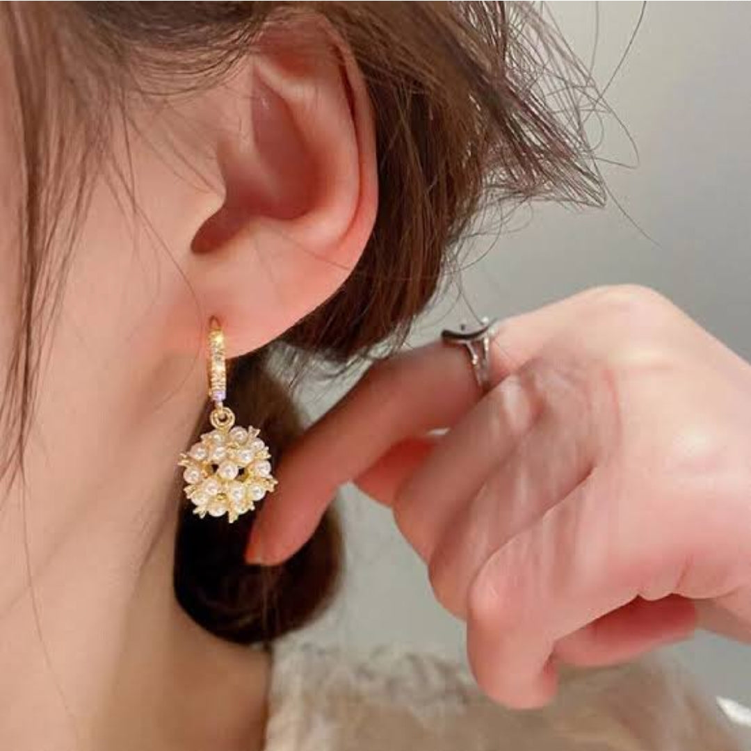 Korean Pearl Sphere Drop Earrings - Gulmohar Jewels