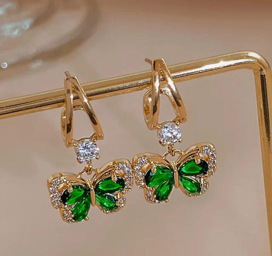 Korean Green Butterfly Hoop Earrings - Gulmohar Jewels