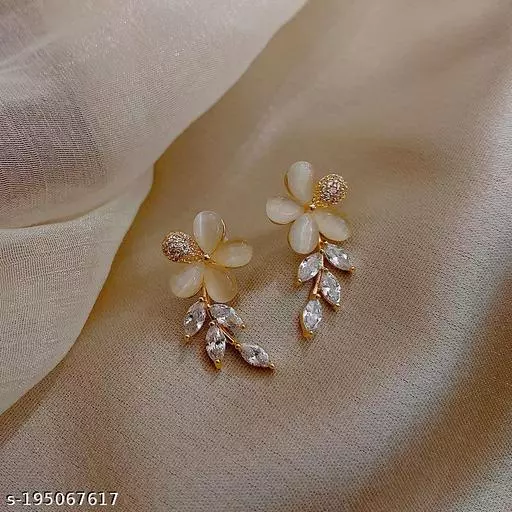 Korean Flower Leaf Stud Earrings - Gulmohar Jewels