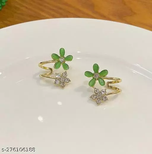 Korean Flower Stud Earrings Green - Gulmohar Jewels