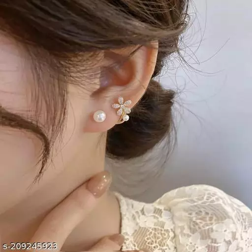 Korean Pearl Flower Stud Earring - Gulmohar Jewels